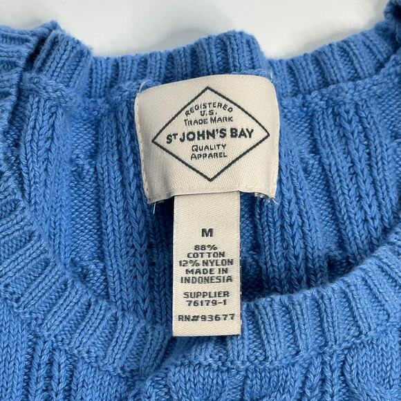 NWT St. John's Bay Blue Cable Knit Crewneck Sweater Preppy Womens Size Medium M - Picture 7 of 10